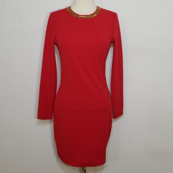 H&M Dresses & Skirts - NWT H&M Red Beaded Bodycon Longsleeve Dress 6